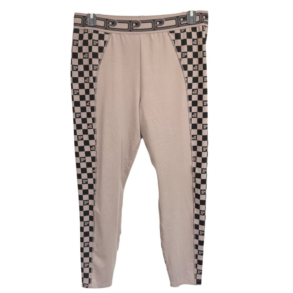 Pink Active Beige & Black Checkered Athletic Leggings High Rise Stretchy Sz XXL